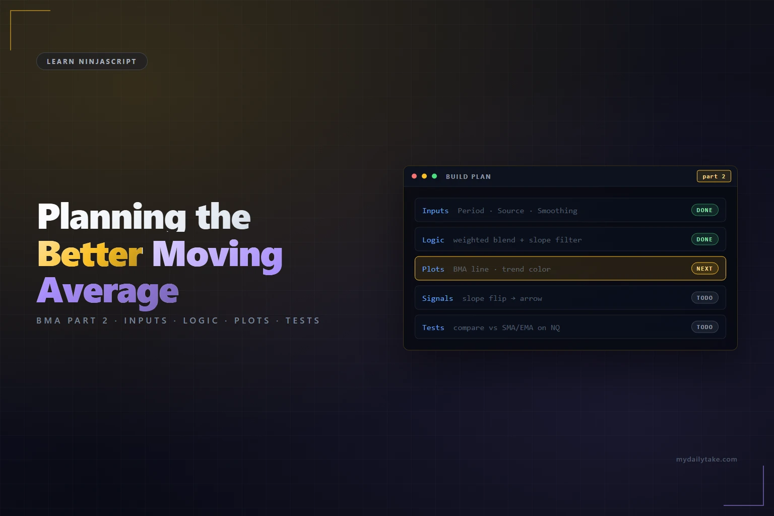 Learn NinjaScript Planning the Better Moving Average