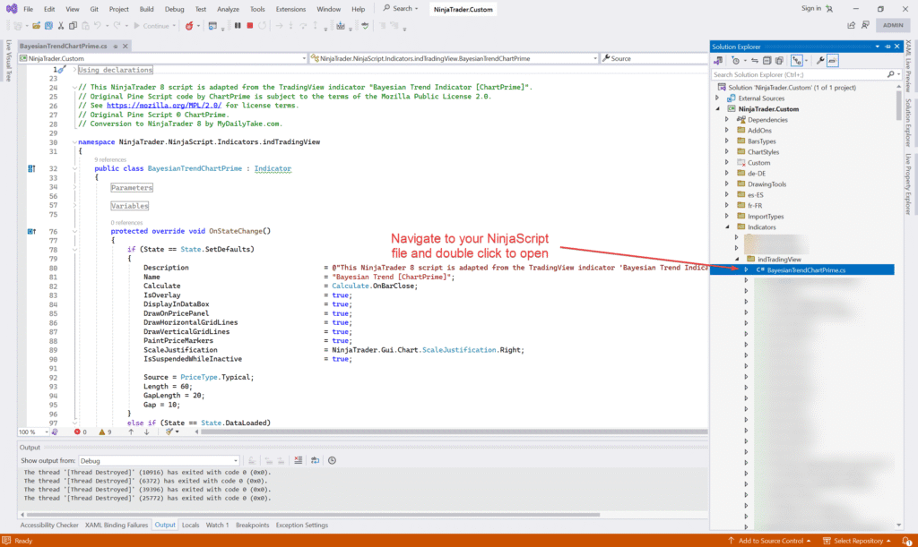 NinjaTrader NinjaScript Debug with Visual Studio
