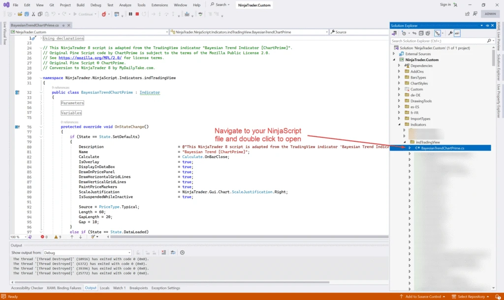 NinjaTrader NinjaScript Debug with Visual Studio