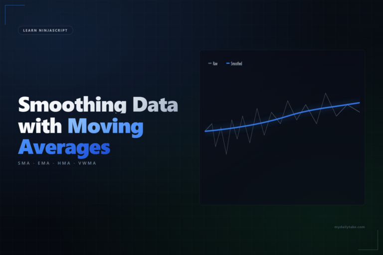 Jittery raw data line paired with a smooth blue moving-average curve showing the effect of smoothing