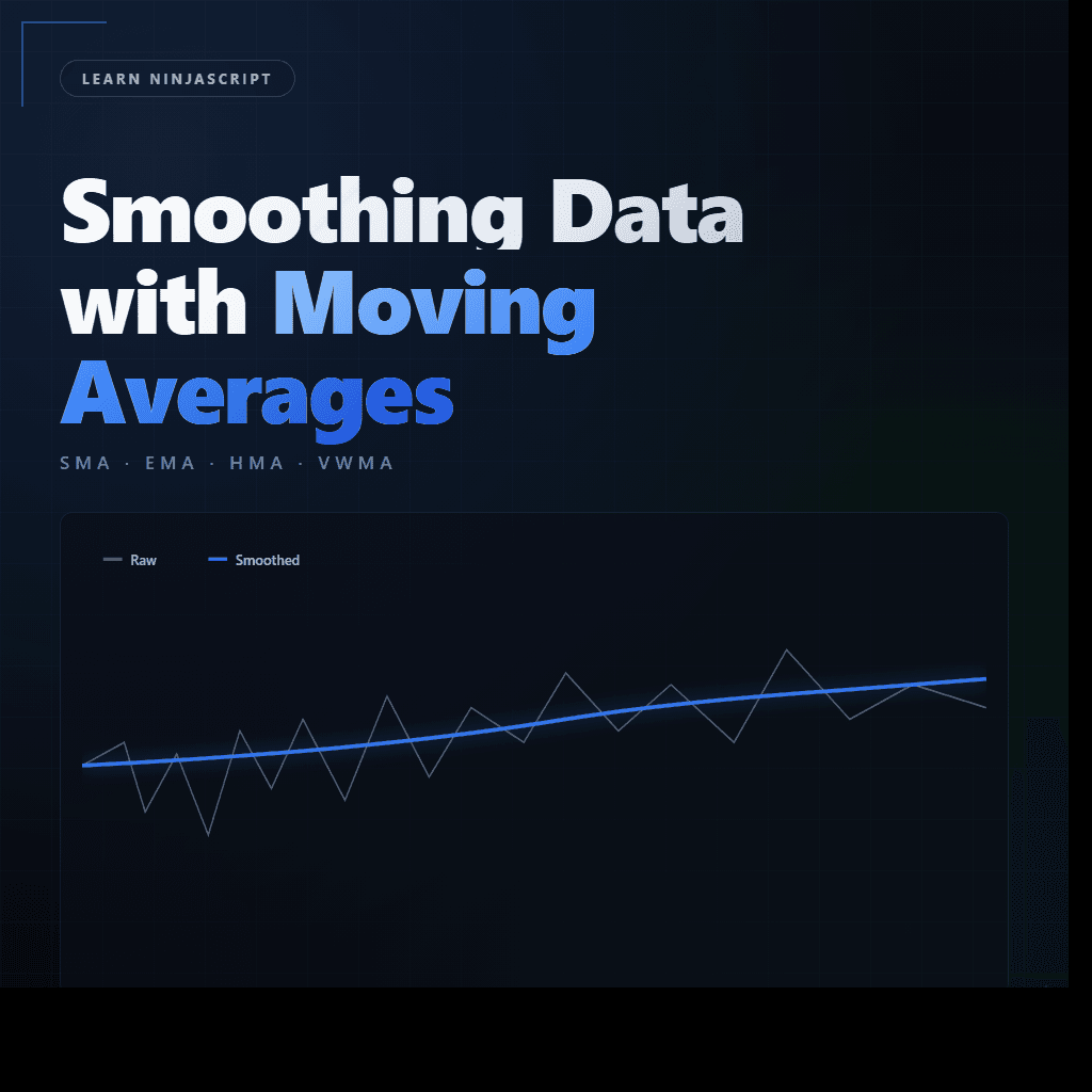 Jittery raw data line paired with a smooth blue moving-average curve showing the effect of smoothing