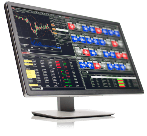 NinjaTrader 8 trading platform showing charts, DOM and order entry on a monitor
